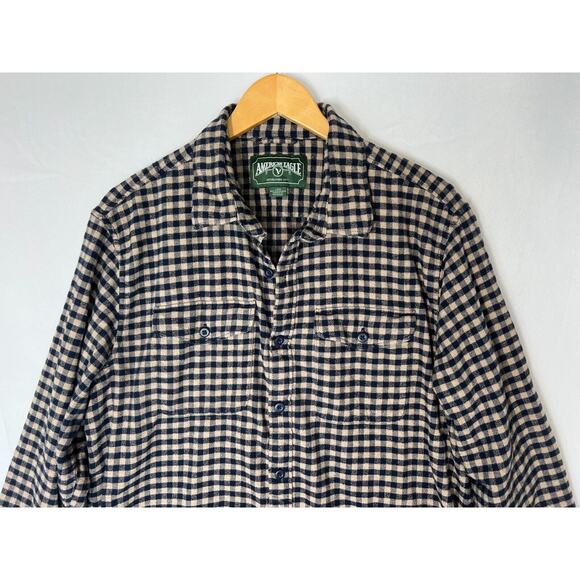 American Eagle Check Plaid Flannel Shirt Mens Large Navy Blue Gorpcore Grunge - Picture 3 of 13